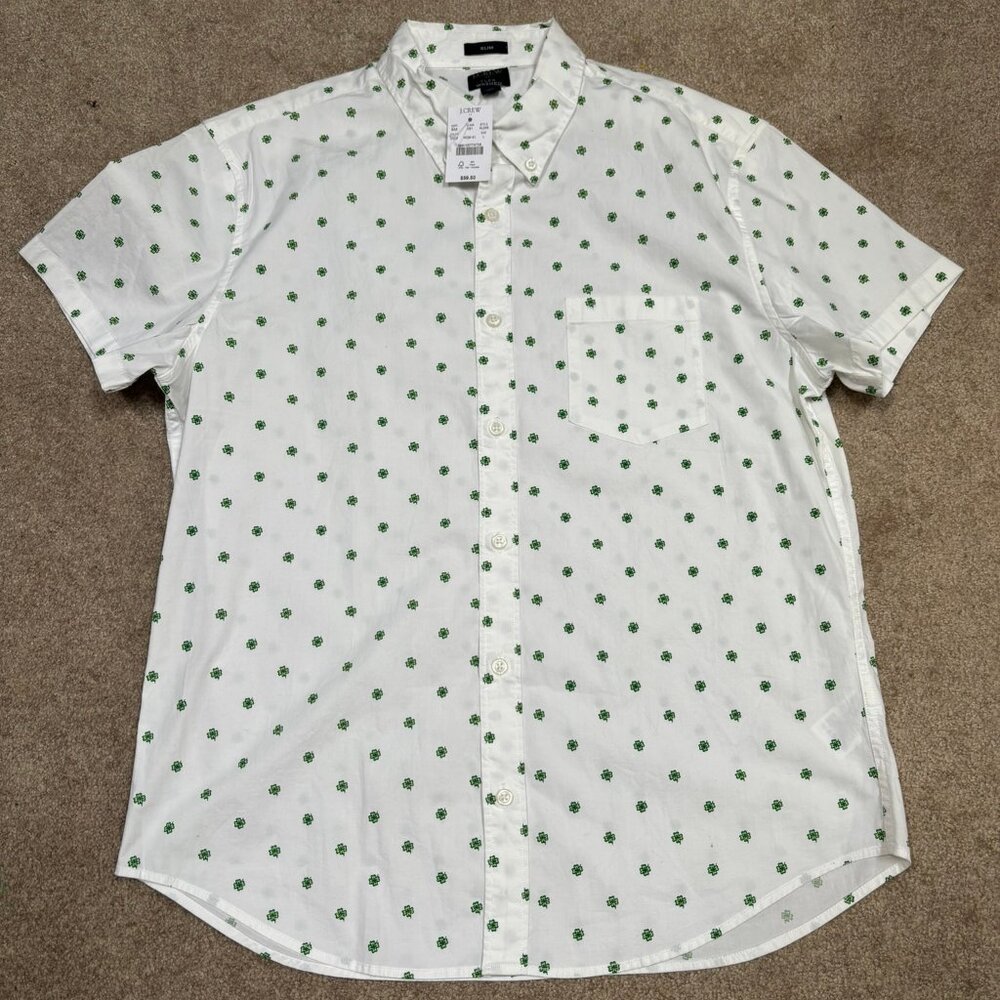 J.Crew Saint patrick clover on White Short Sleeve Slim Men Shirt Size L